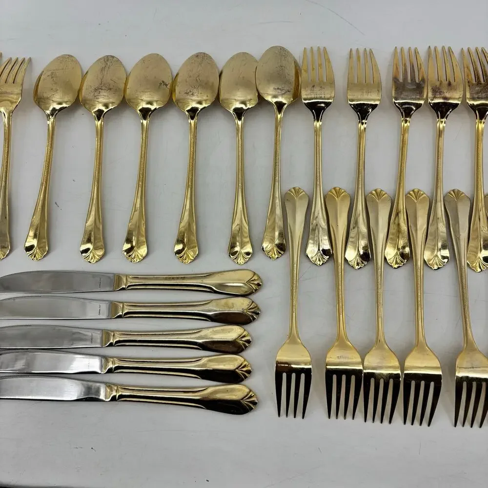 Hampton Silversmith Stainless Steel Gold Tone Flatware Spoon Fork